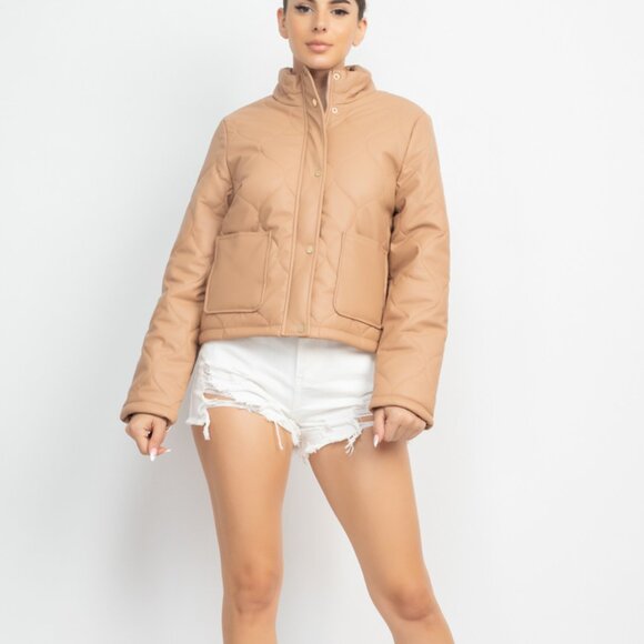 Mock Neck Quilted Jacket - Picture 3 of 5